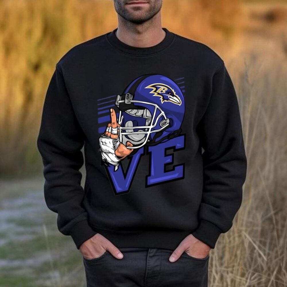 Love Sign Baltimore Ravens Sweatshirt Retro NFL Crewneck Vintage Football Fan 05